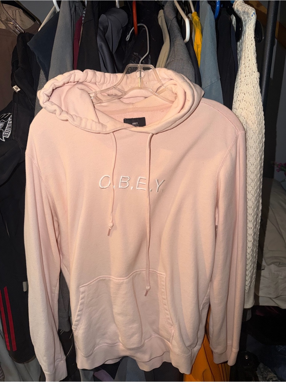 Obey mens Pink Embroidered Logo Hoodie